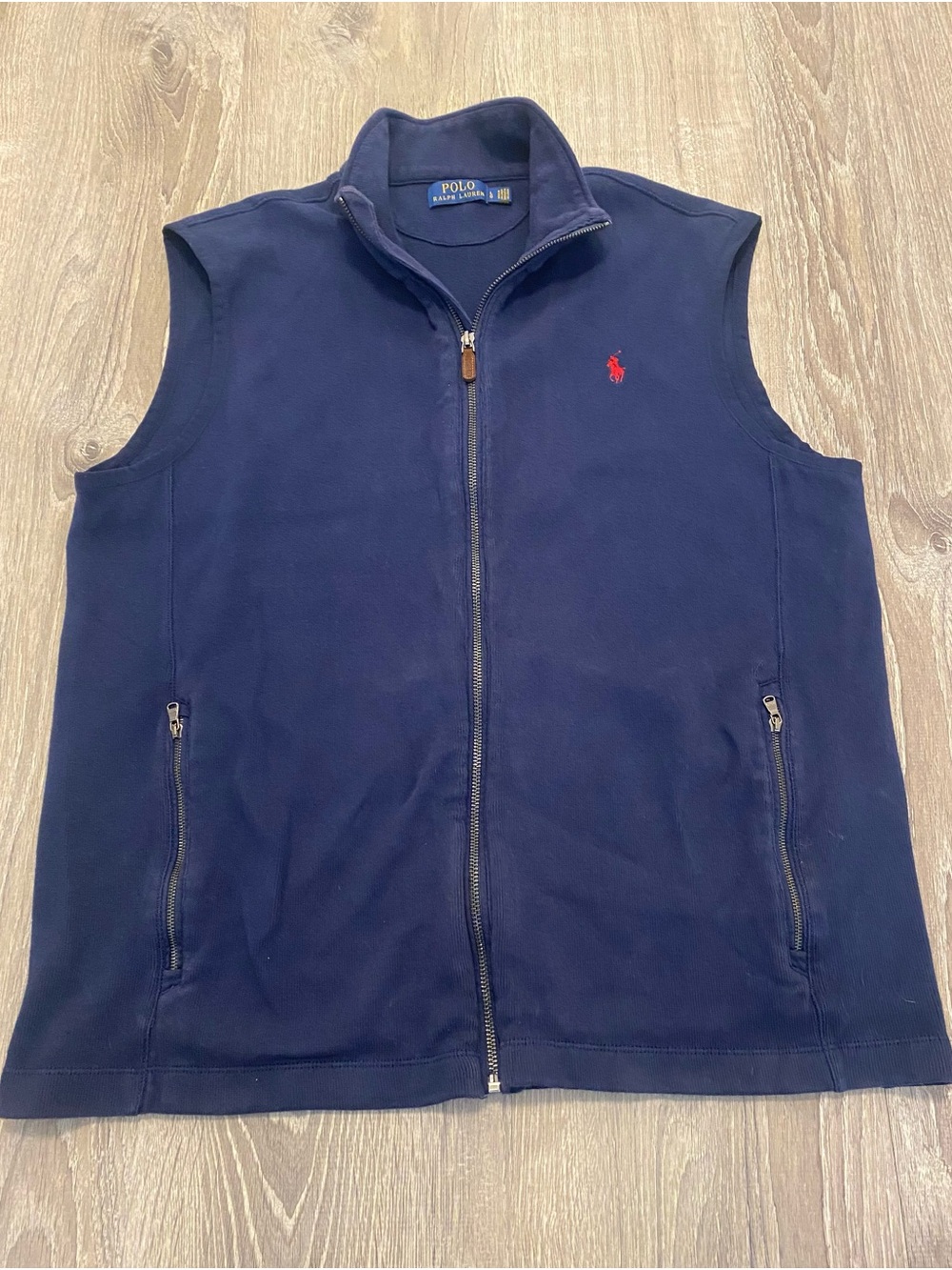 Polo Ralph Lauren Men’s L Navy Blue Full Zip Cotton Knit Vest Zip Pockets